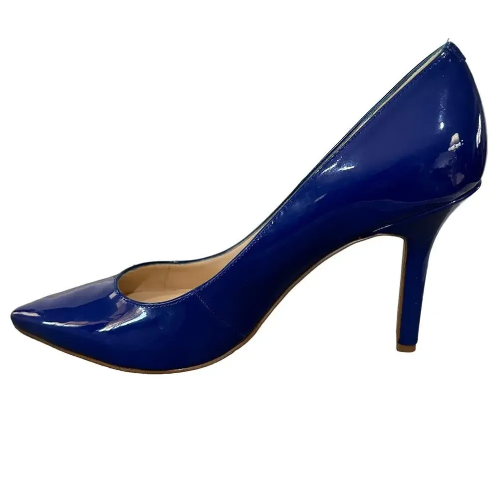 Nine West Martina bright blue size 7 faux patent leather pointed‎ toes 4” heels - Picture 6 of 9